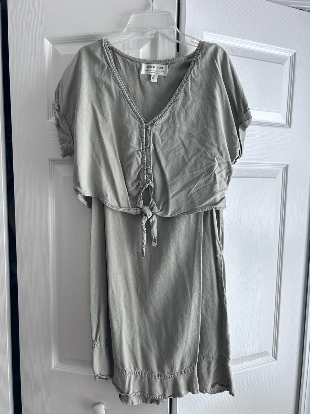 Anthropologie Sage Green Mini Dress with Tie Front